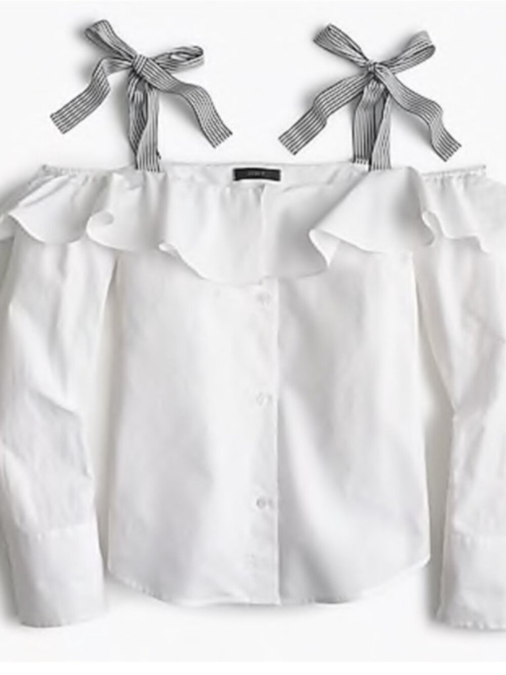 J. Crew NWT White Cold-Shoulder Ruffle Blouse with Striped Tie Straps - XL